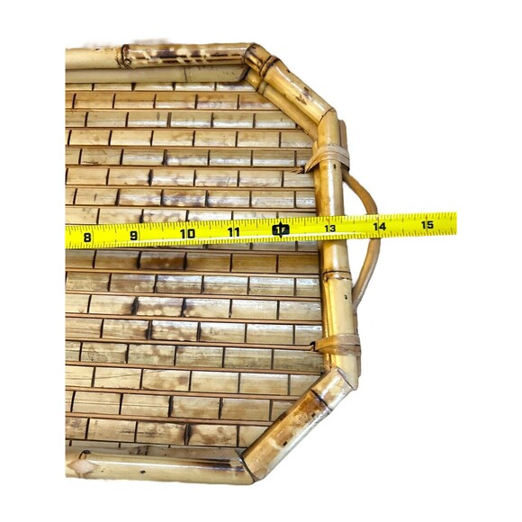 Vtg Rattan Bamboo Woven 3 Handled Tray Vanity Wicker Serving Platter 14”x10” - Picture 5 of 7